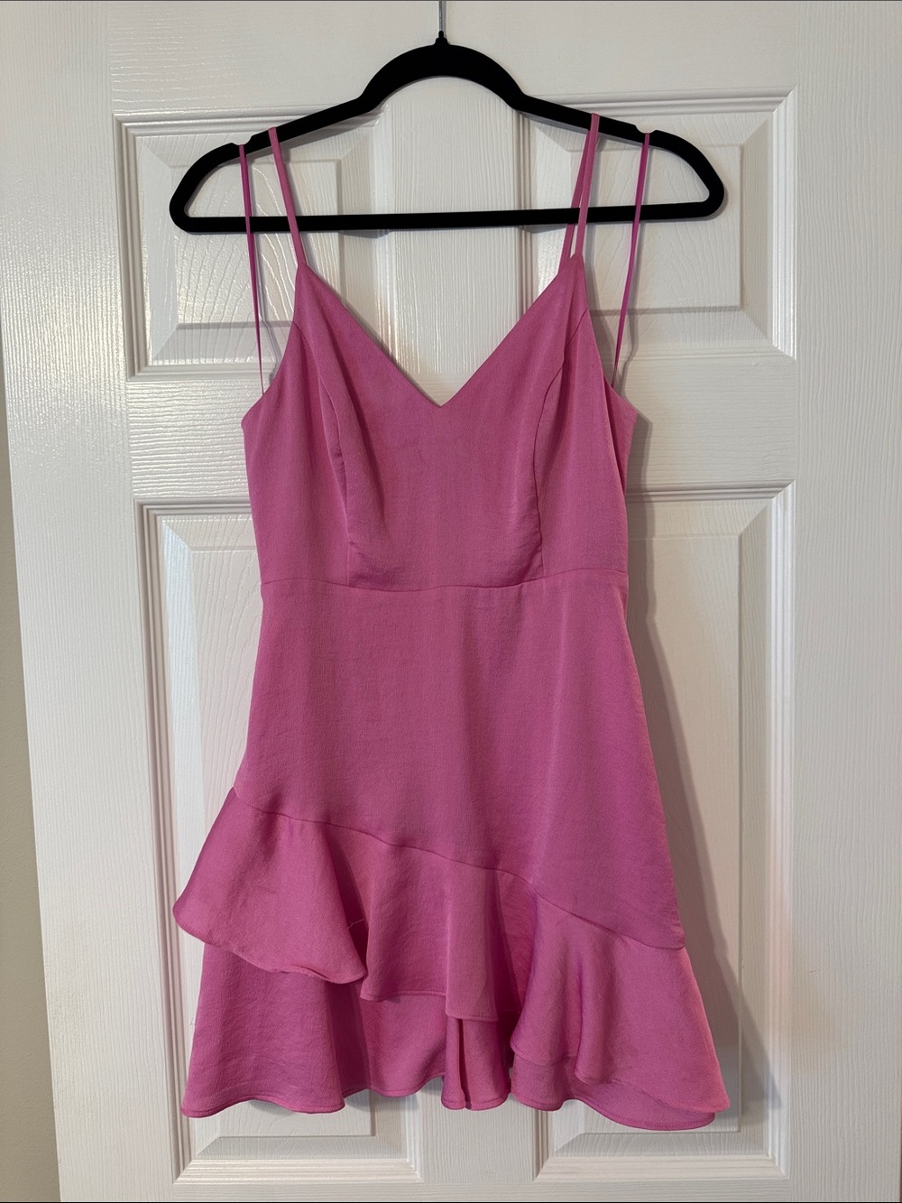 Express Pink Spaghetti Strap Ruffle Hem Romper